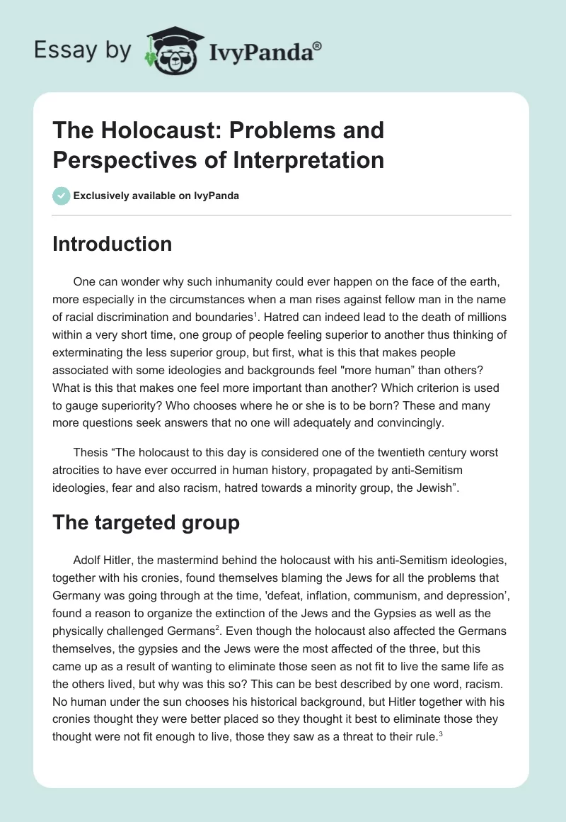 The Holocaust: Problems and Perspectives of Interpretation. Page 1