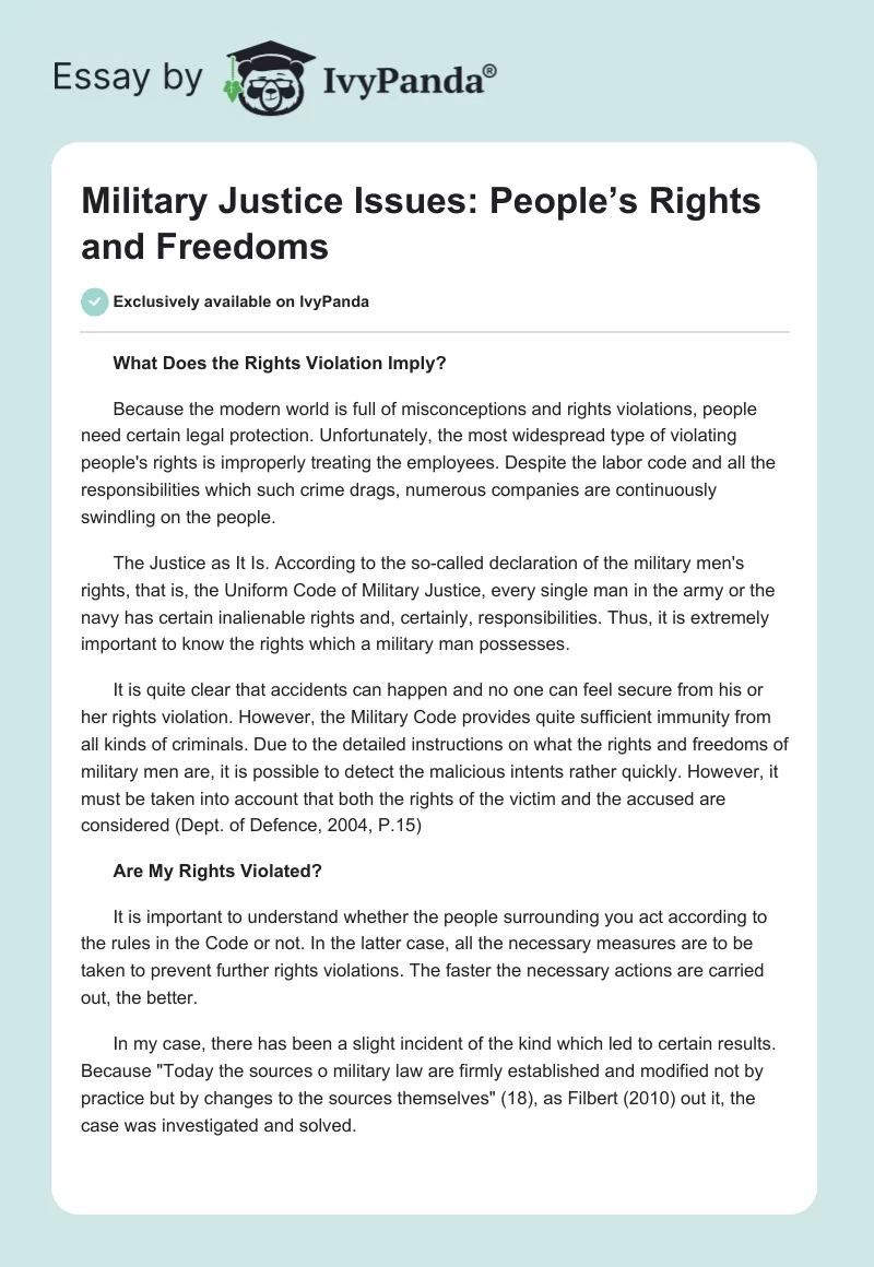 Military Justice Issues: People’s Rights and Freedoms. Page 1