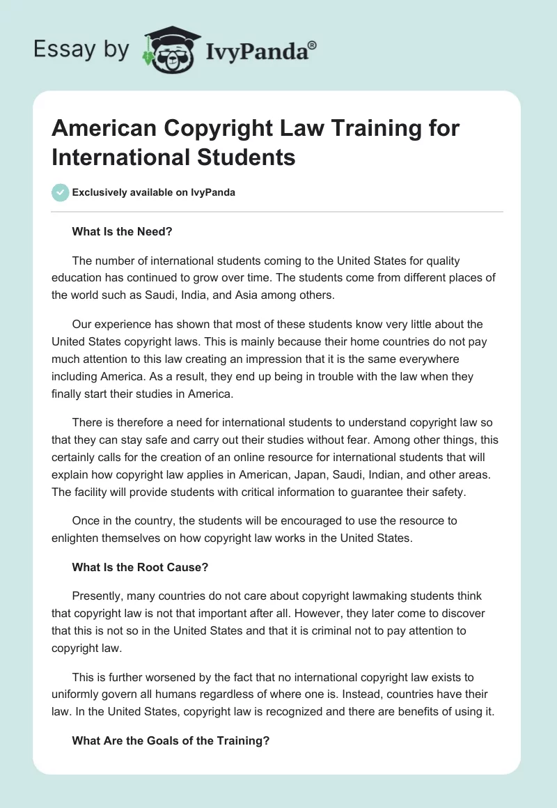 American Copyright Law Training for International Students. Page 1