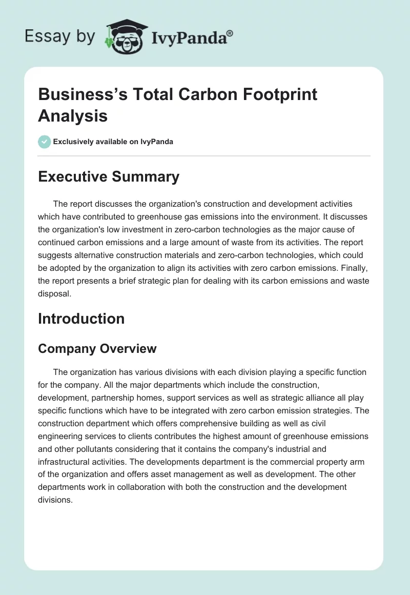 Business’s Total Carbon Footprint Analysis. Page 1