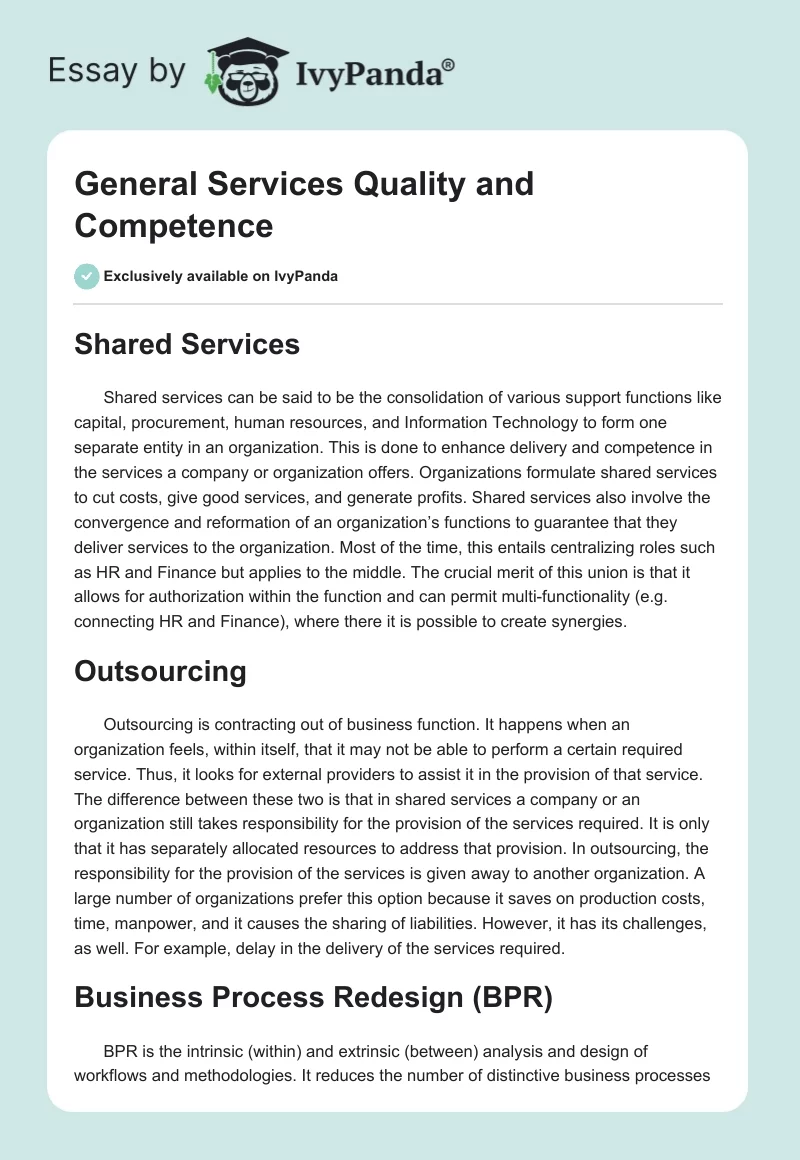 General Services Quality and Competence. Page 1