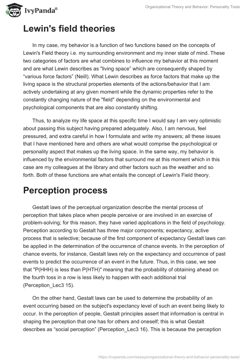 Organizational Theory and Behavior: Personality Tests. Page 3
