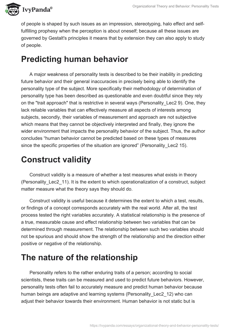Organizational Theory and Behavior: Personality Tests. Page 4