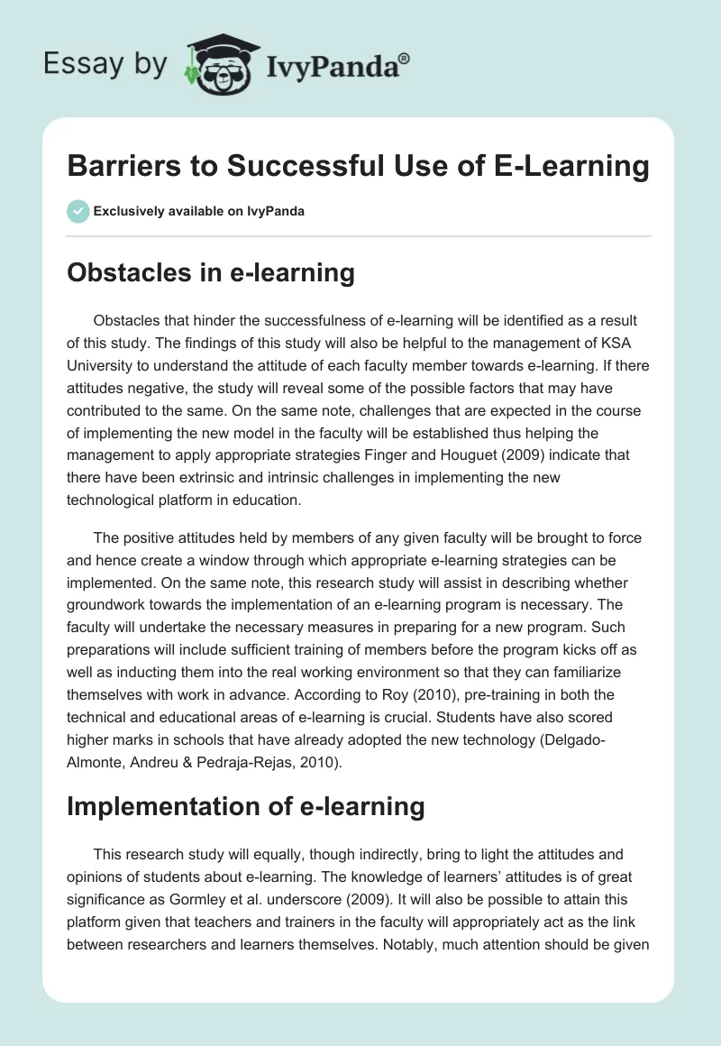 Barriers to Successful Use of E-Learning. Page 1