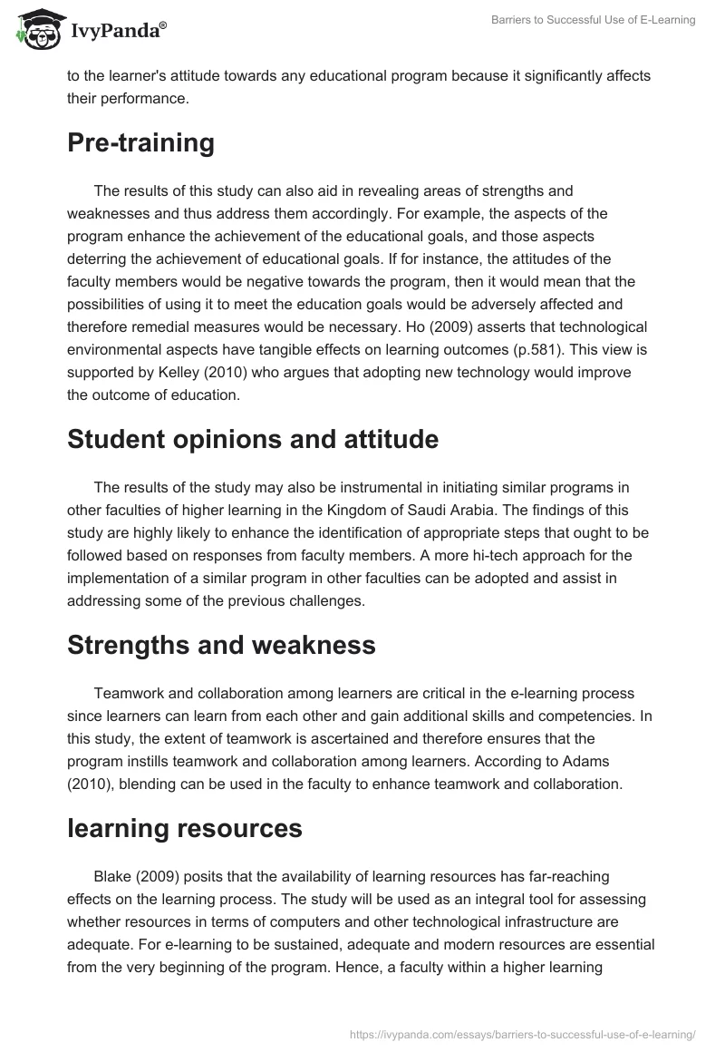 Barriers to Successful Use of E-Learning. Page 2
