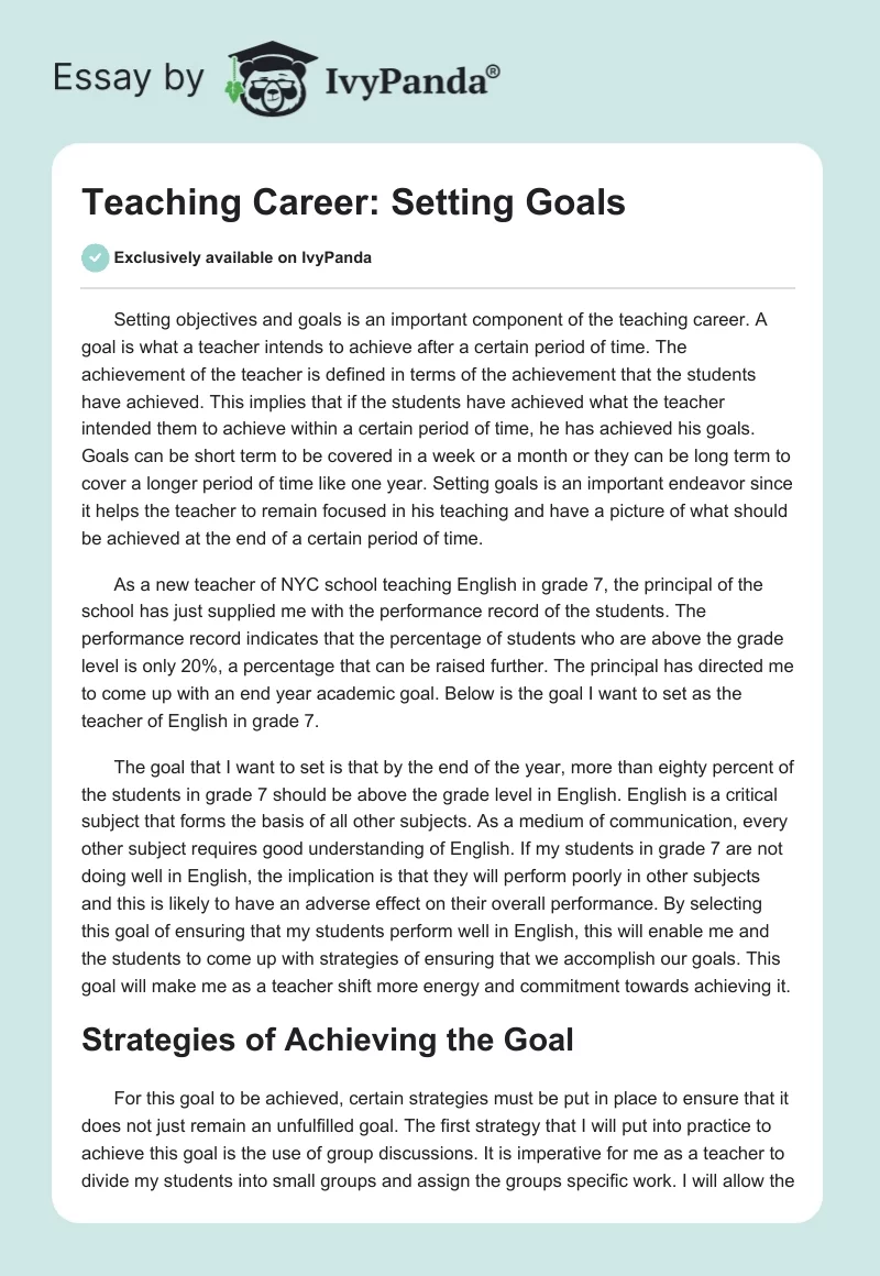 Teaching Career: Setting Goals. Page 1