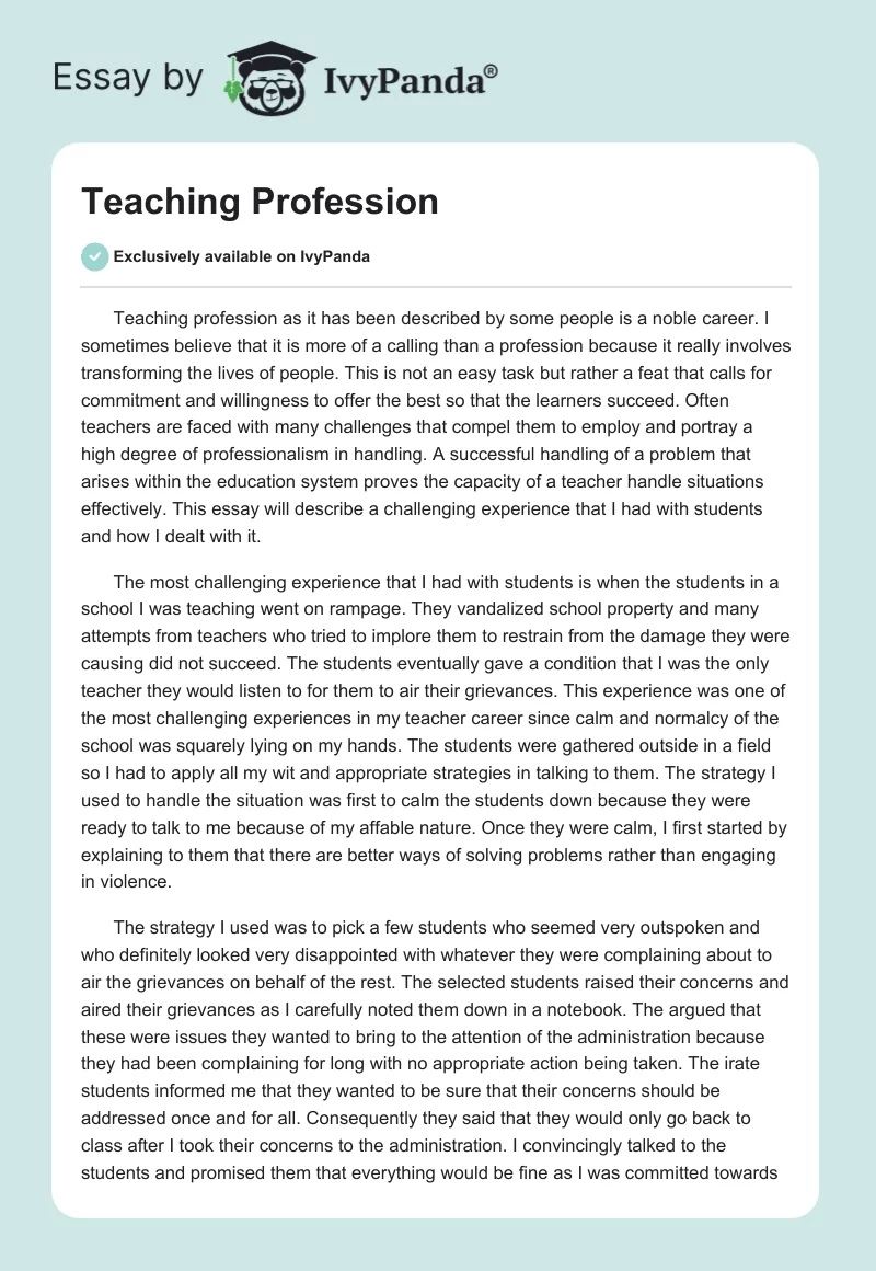 why i choose teaching profession essay