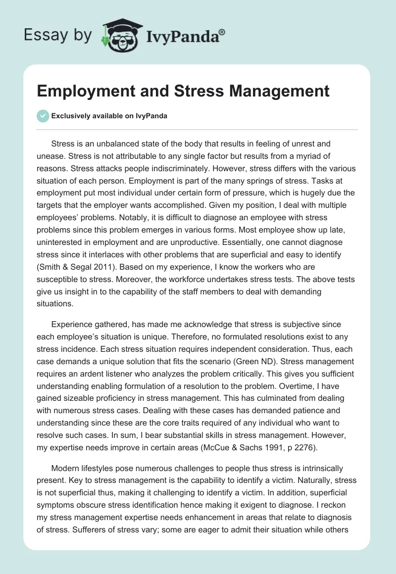 Employment and Stress Management. Page 1