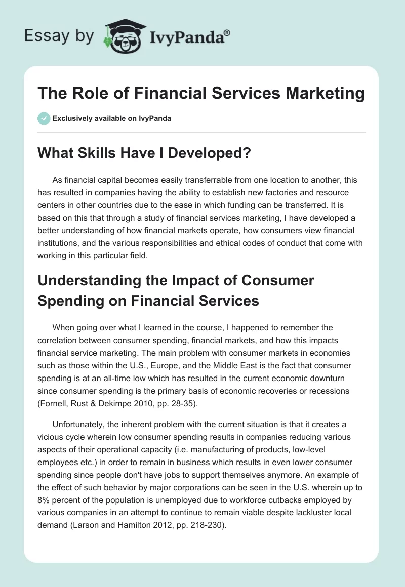 The Role of Financial Services Marketing. Page 1