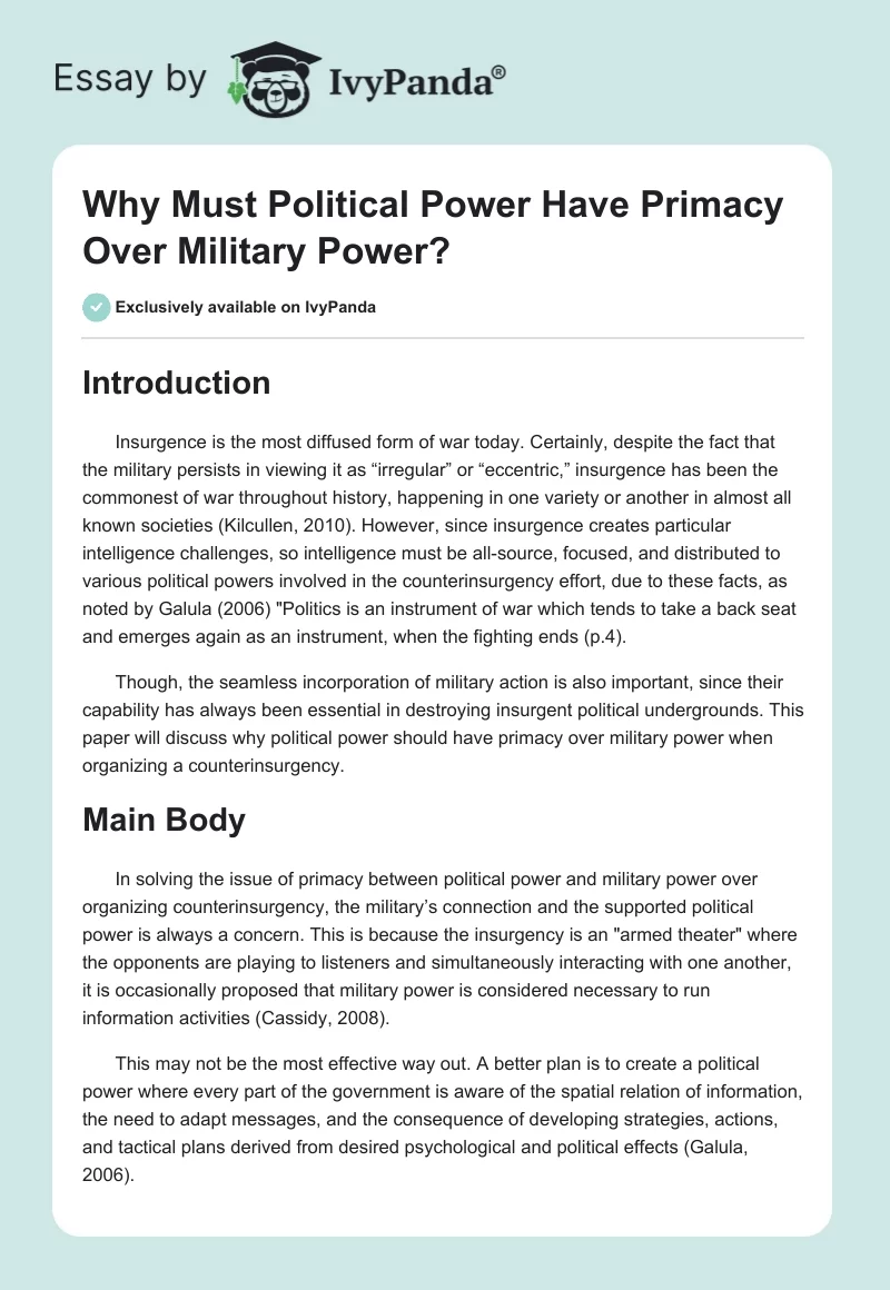 Why Must Political Power Have Primacy Over Military Power?. Page 1