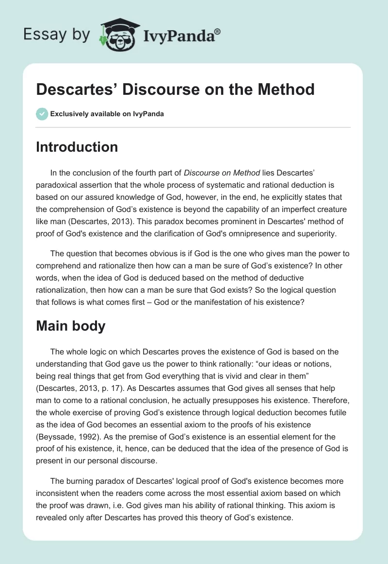 Descartes’ "Discourse on the Method". Page 1