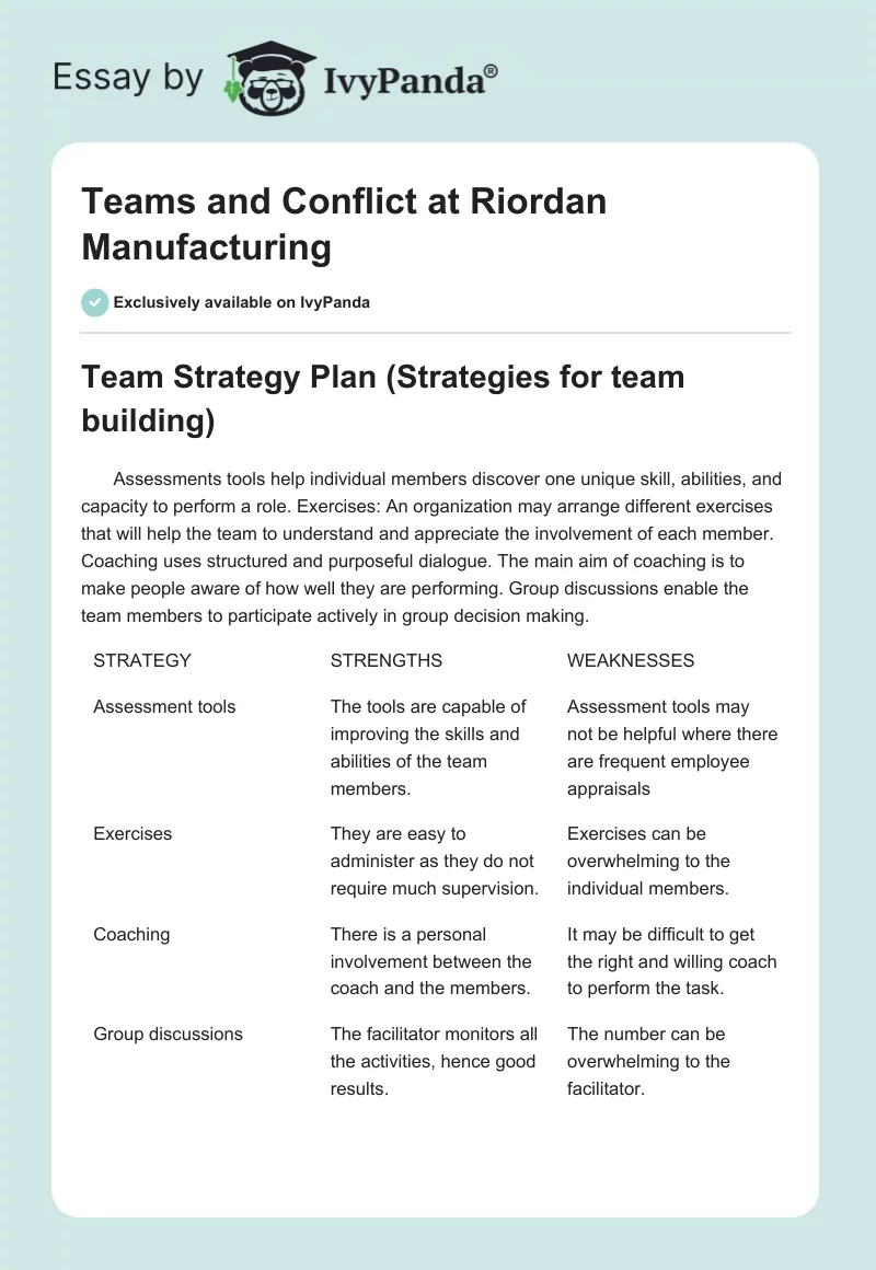 Teams and Conflict at Riordan Manufacturing. Page 1