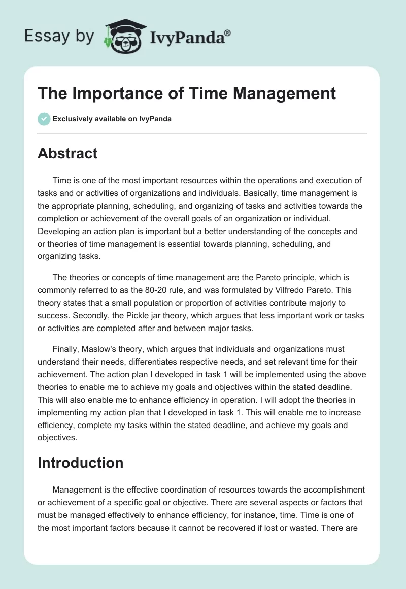 The Importance of Time Management. Page 1