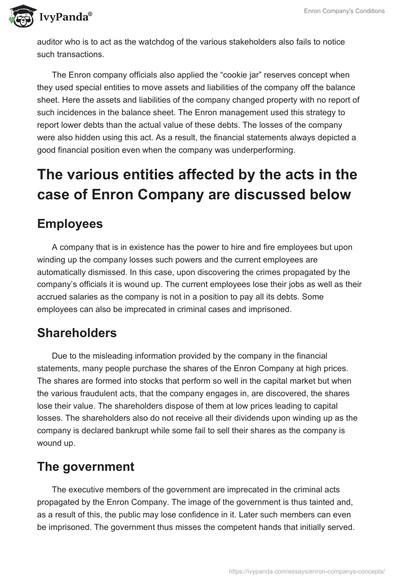Enron Company's Conditions. Page 2