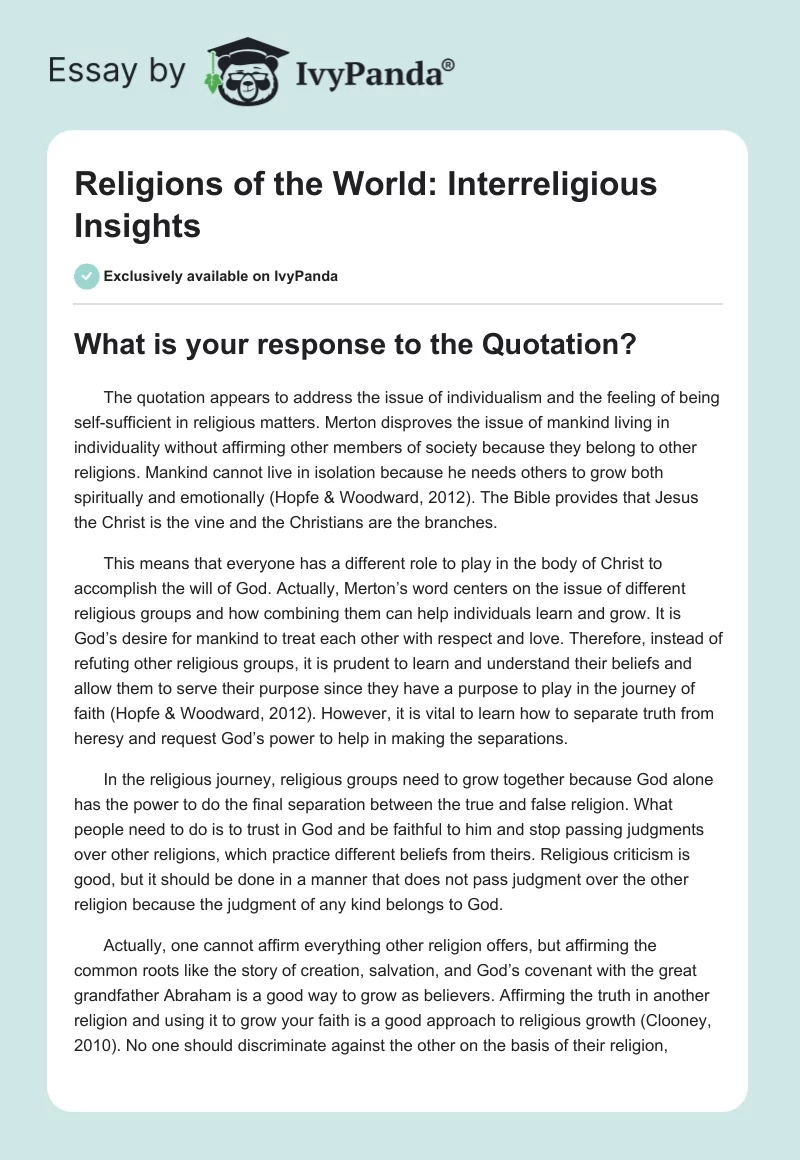 Religions of the World: Interreligious Insights. Page 1