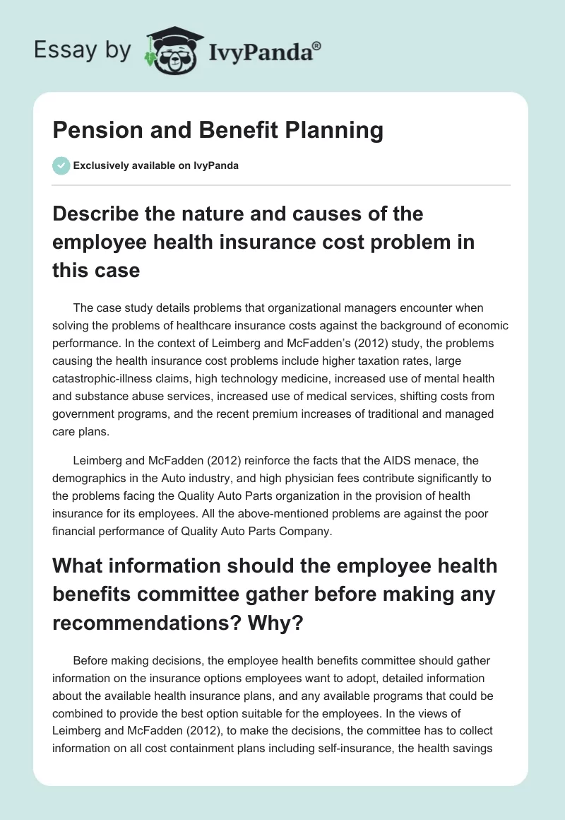 Pension and Benefit Planning. Page 1