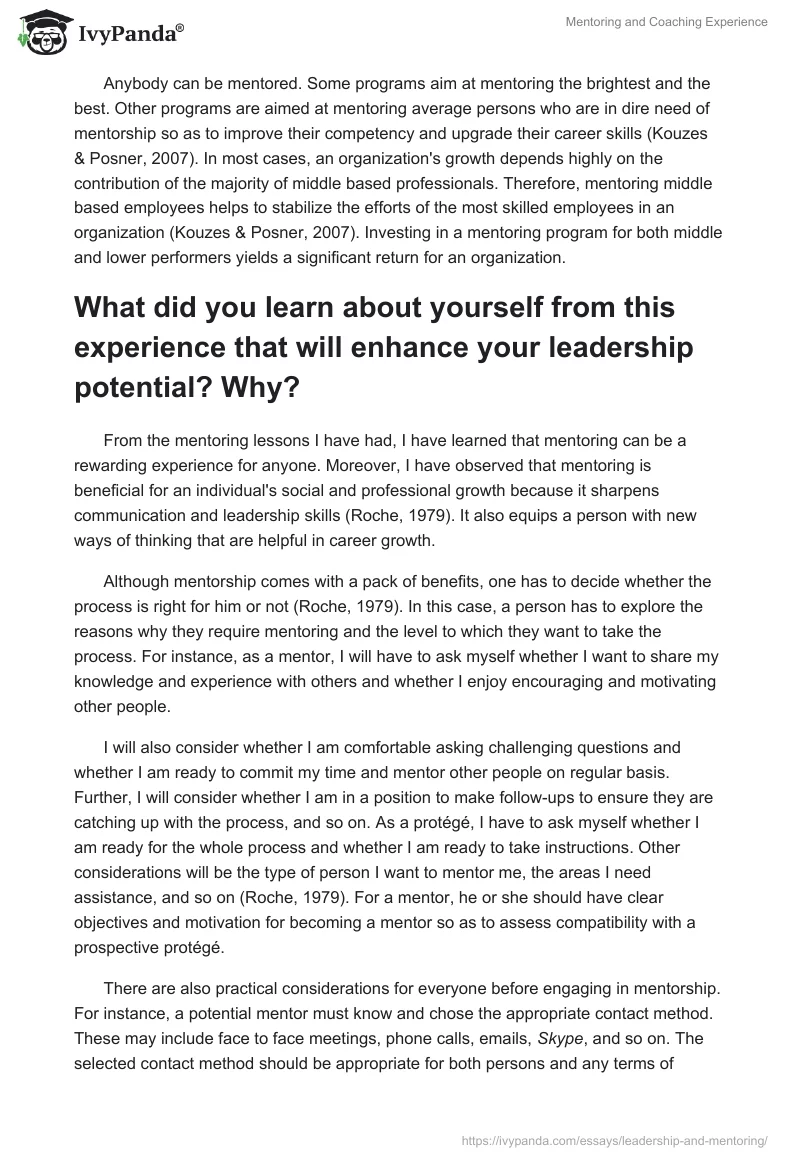 Mentoring and Coaching Experience. Page 2