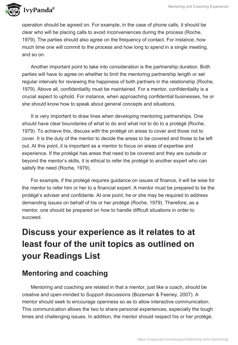 Mentoring and Coaching Experience. Page 3