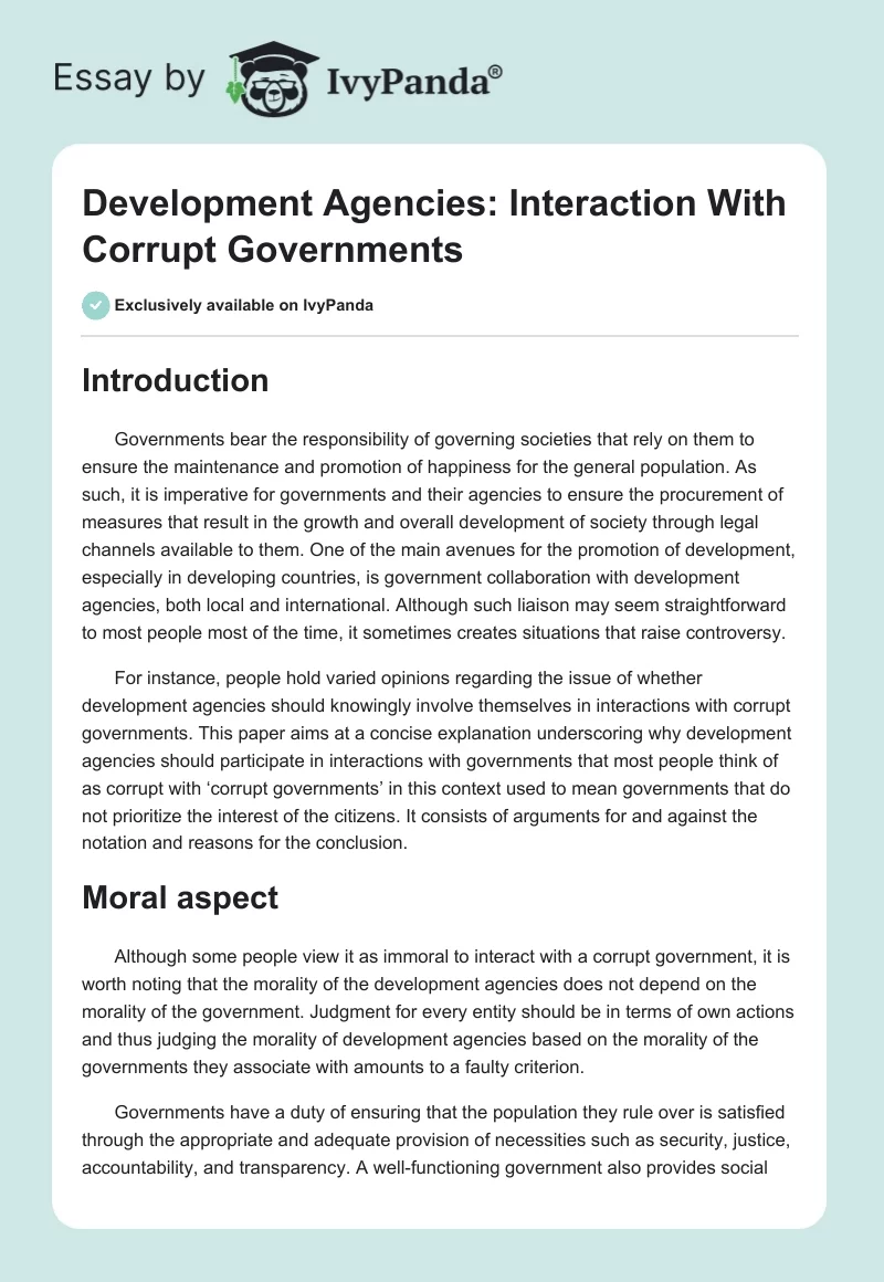 Development Agencies: Interaction With Corrupt Governments. Page 1