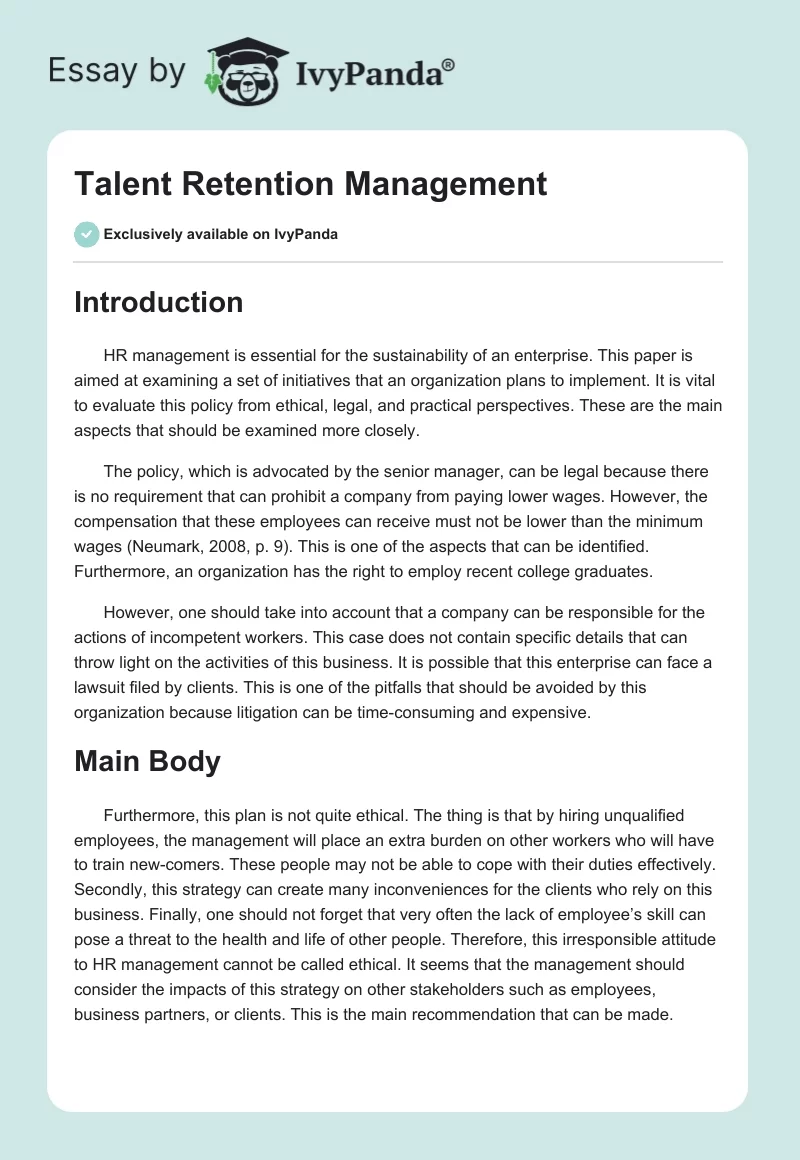 Talent Retention Management. Page 1