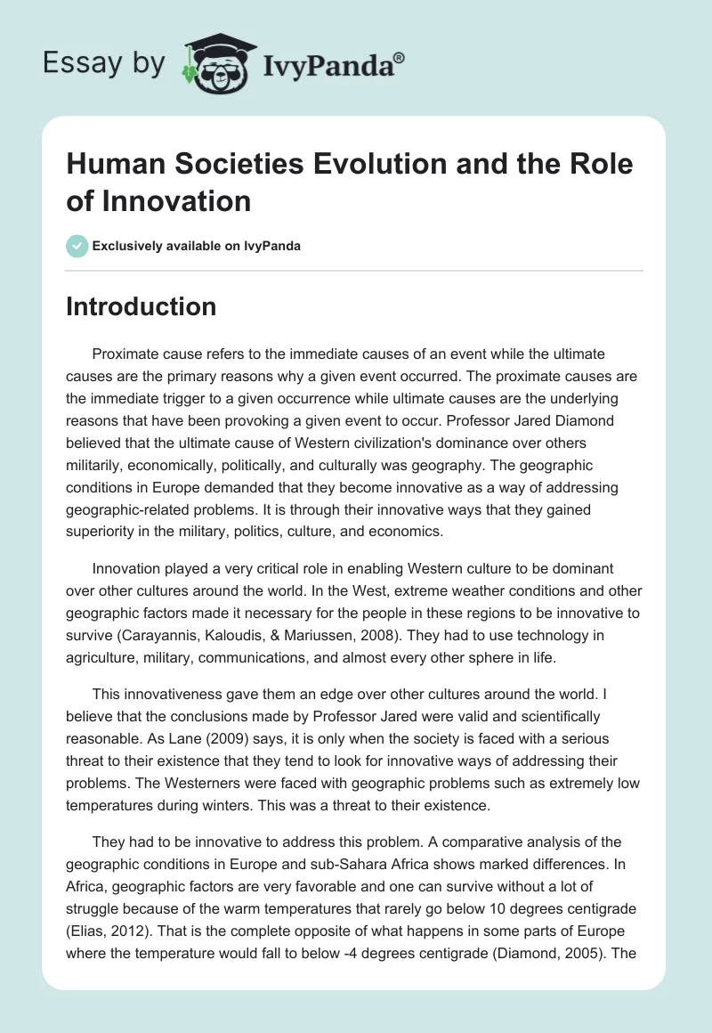 Human Societies Evolution and the Role of Innovation. Page 1
