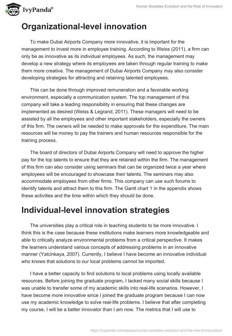Human Societies Evolution and the Role of Innovation. Page 4