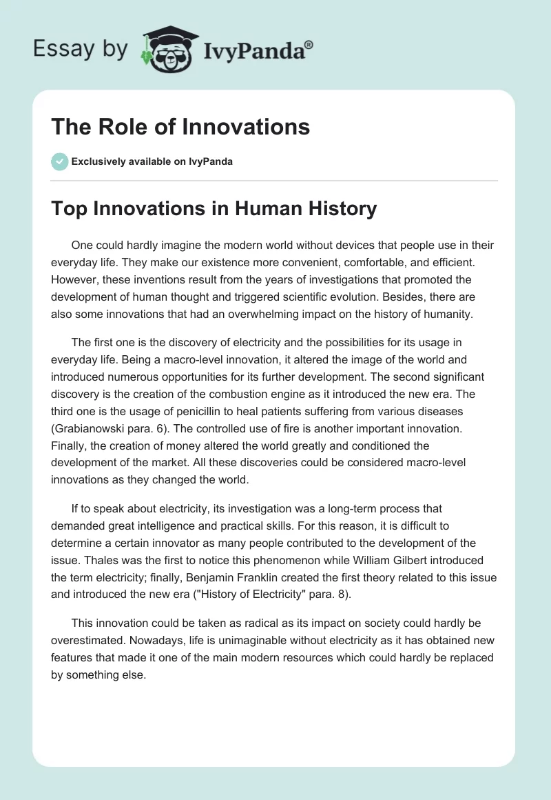 The Role of Innovations. Page 1