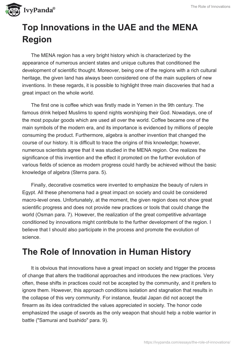 The Role of Innovations. Page 2