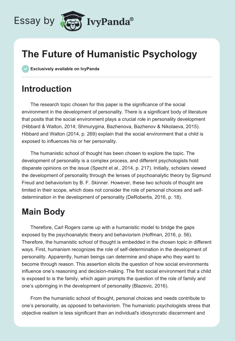 The Future of Humanistic Psychology. Page 1