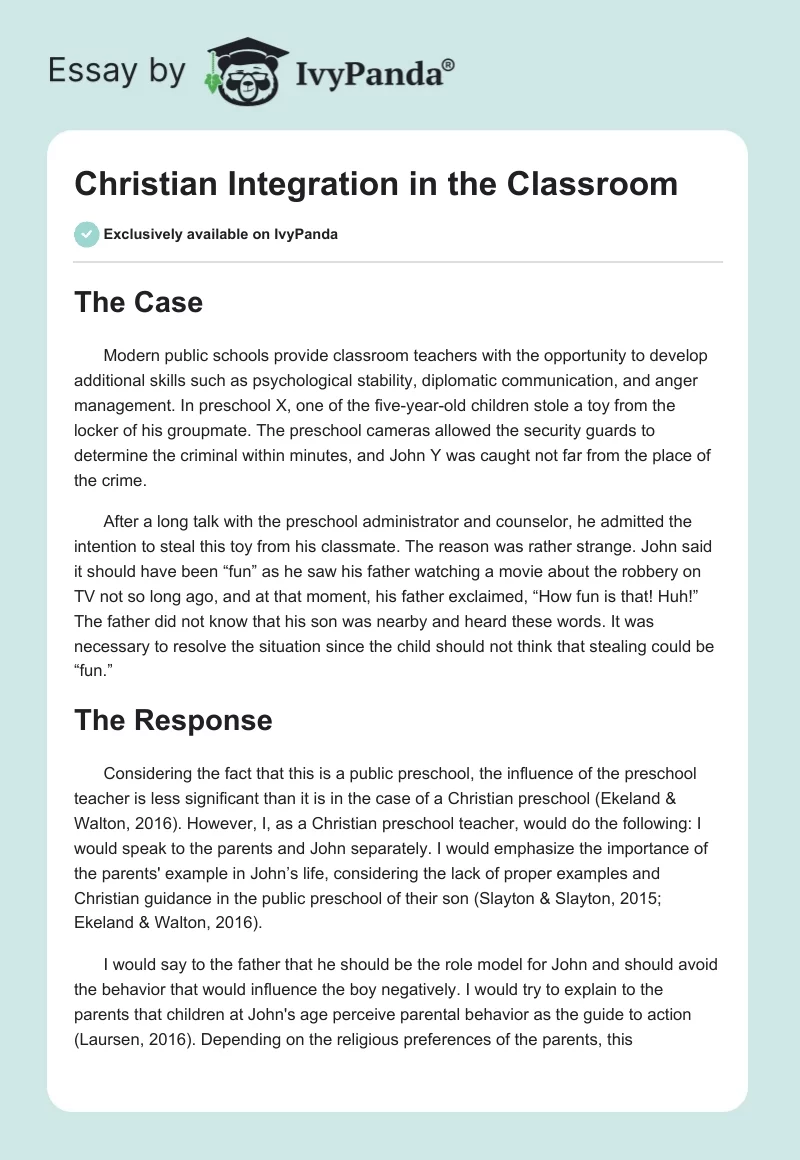 Christian Integration in the Classroom. Page 1