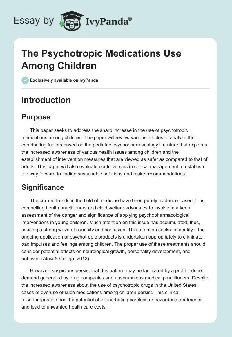 The Psychotropic Medications Use Among Children. Page 1