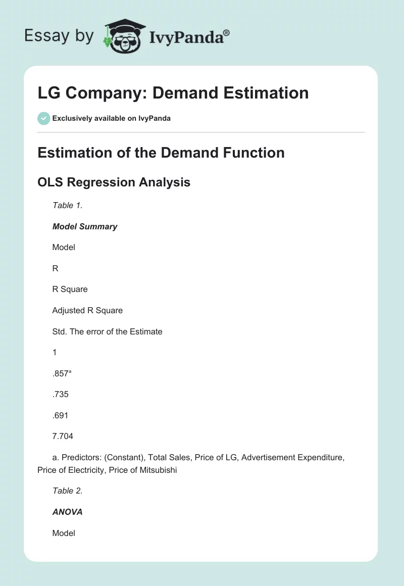 LG Company: Demand Estimation. Page 1