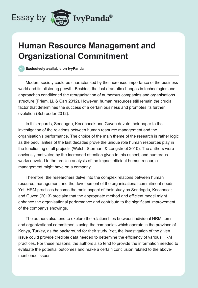 Human Resource Management and Organizational Commitment. Page 1