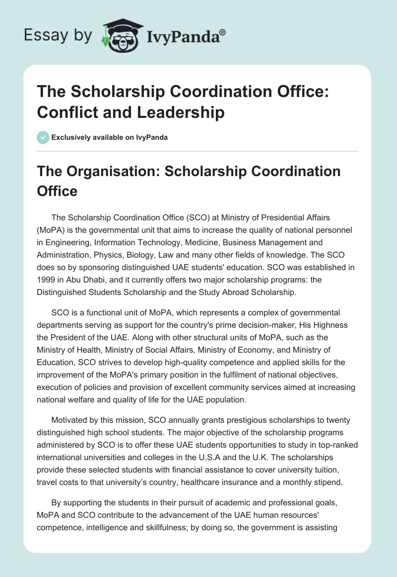 The Scholarship Coordination Office: Conflict and Leadership. Page 1