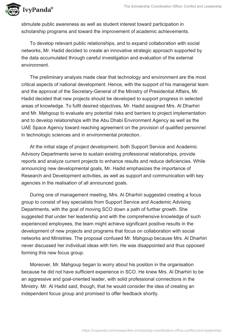 The Scholarship Coordination Office: Conflict and Leadership. Page 5