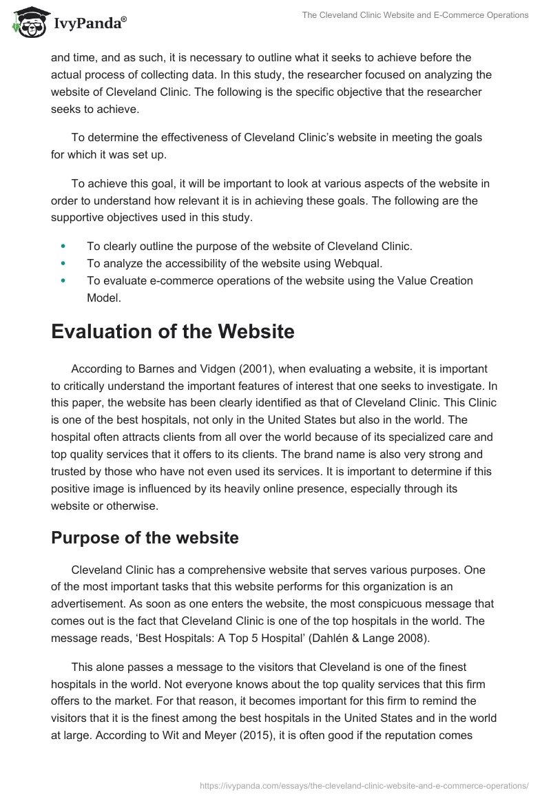 The Cleveland Clinic Website and E-Commerce Operations. Page 2