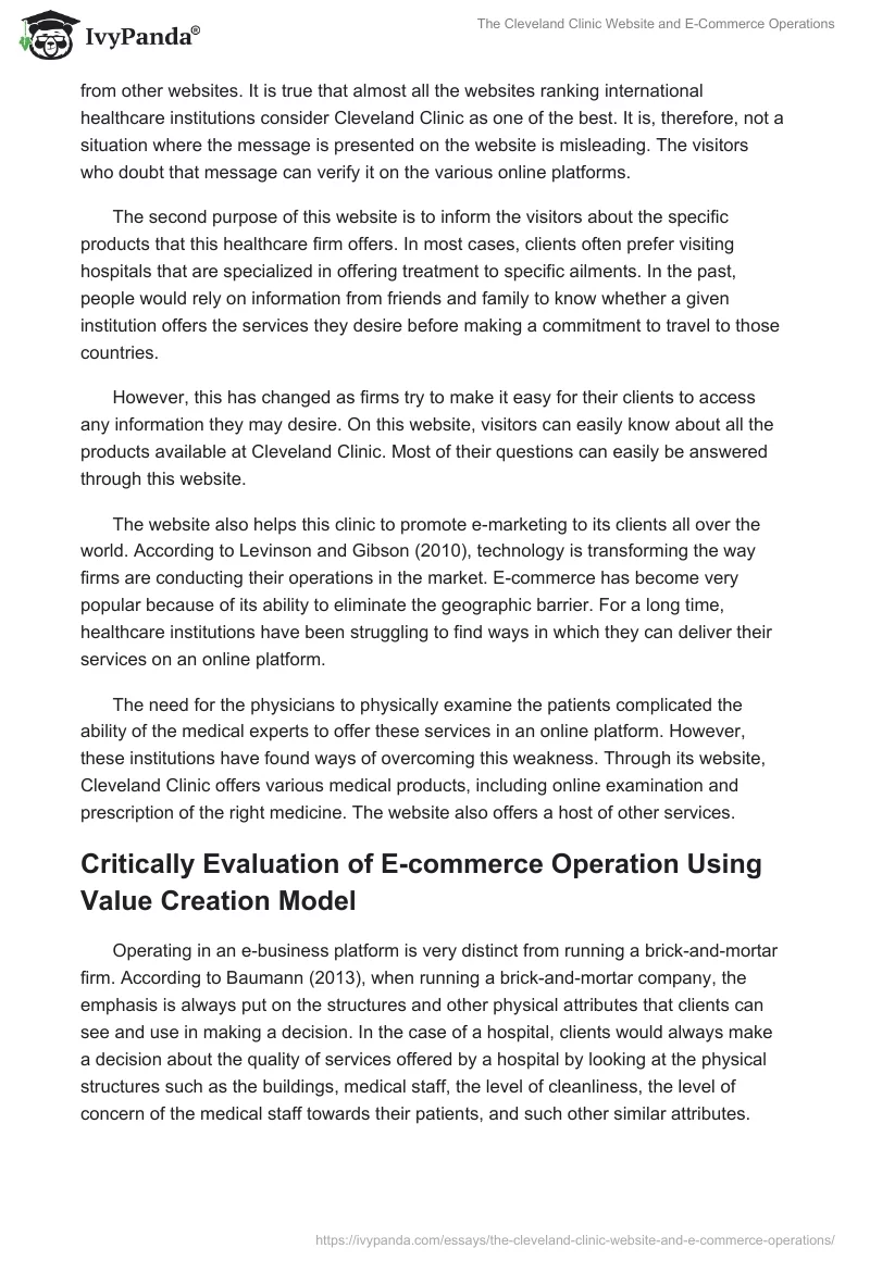 The Cleveland Clinic Website and E-Commerce Operations. Page 3