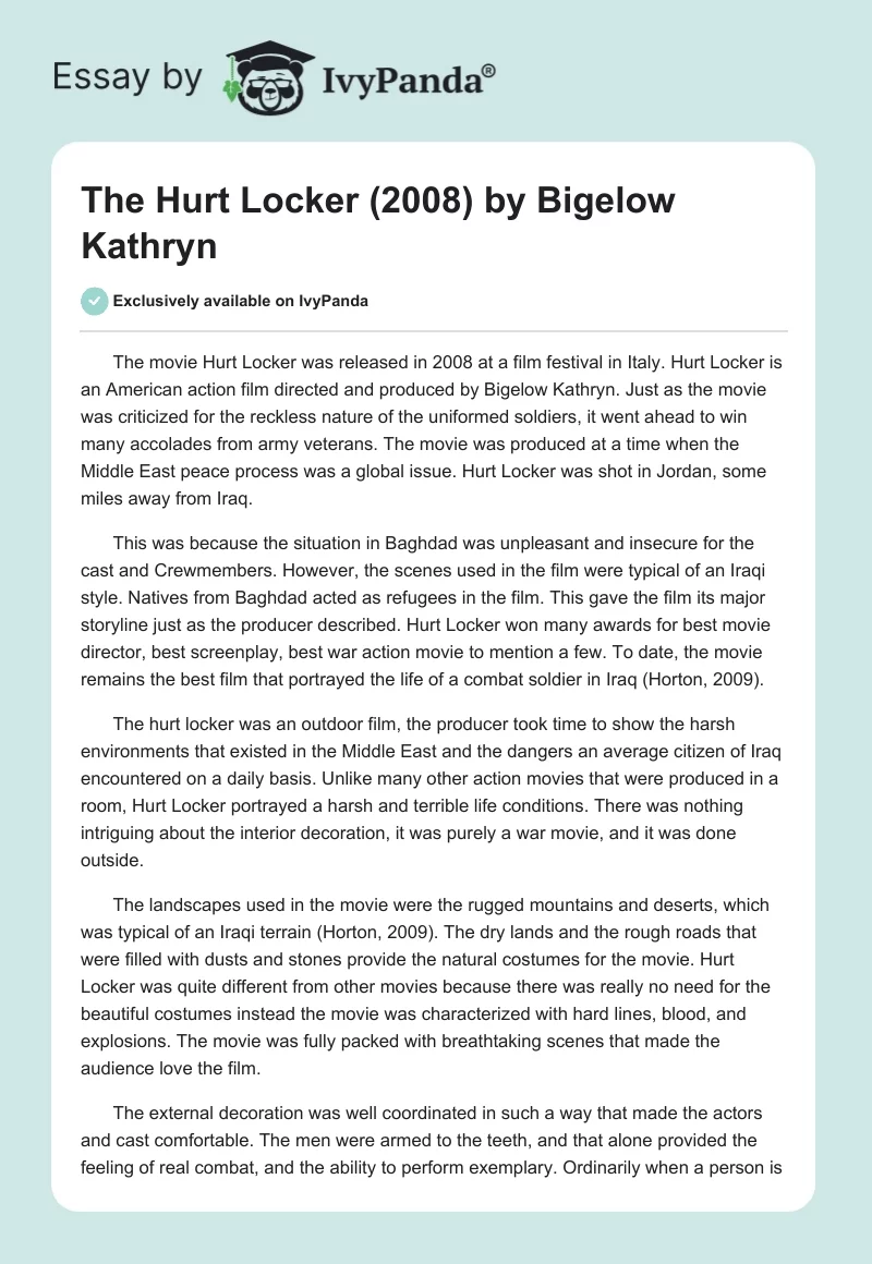 The Hurt Locker (2008) by Bigelow Kathryn. Page 1