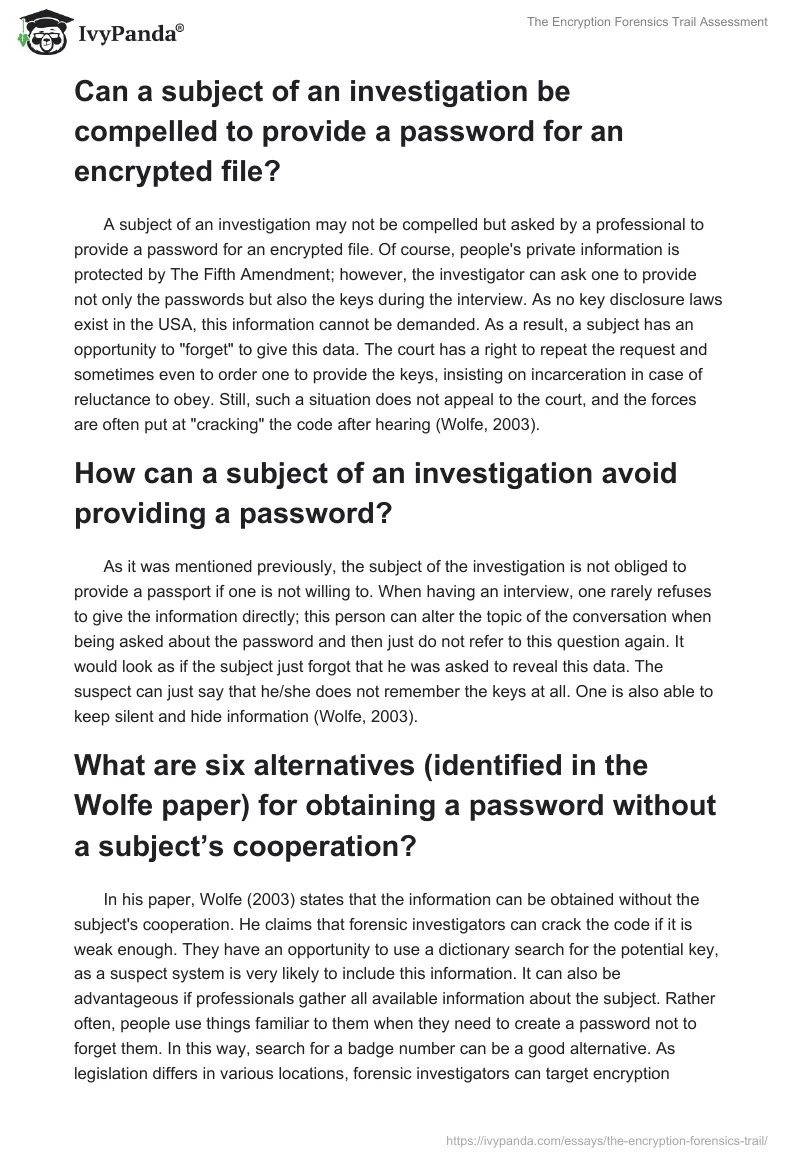 The Encryption Forensics Trail Assessment. Page 2
