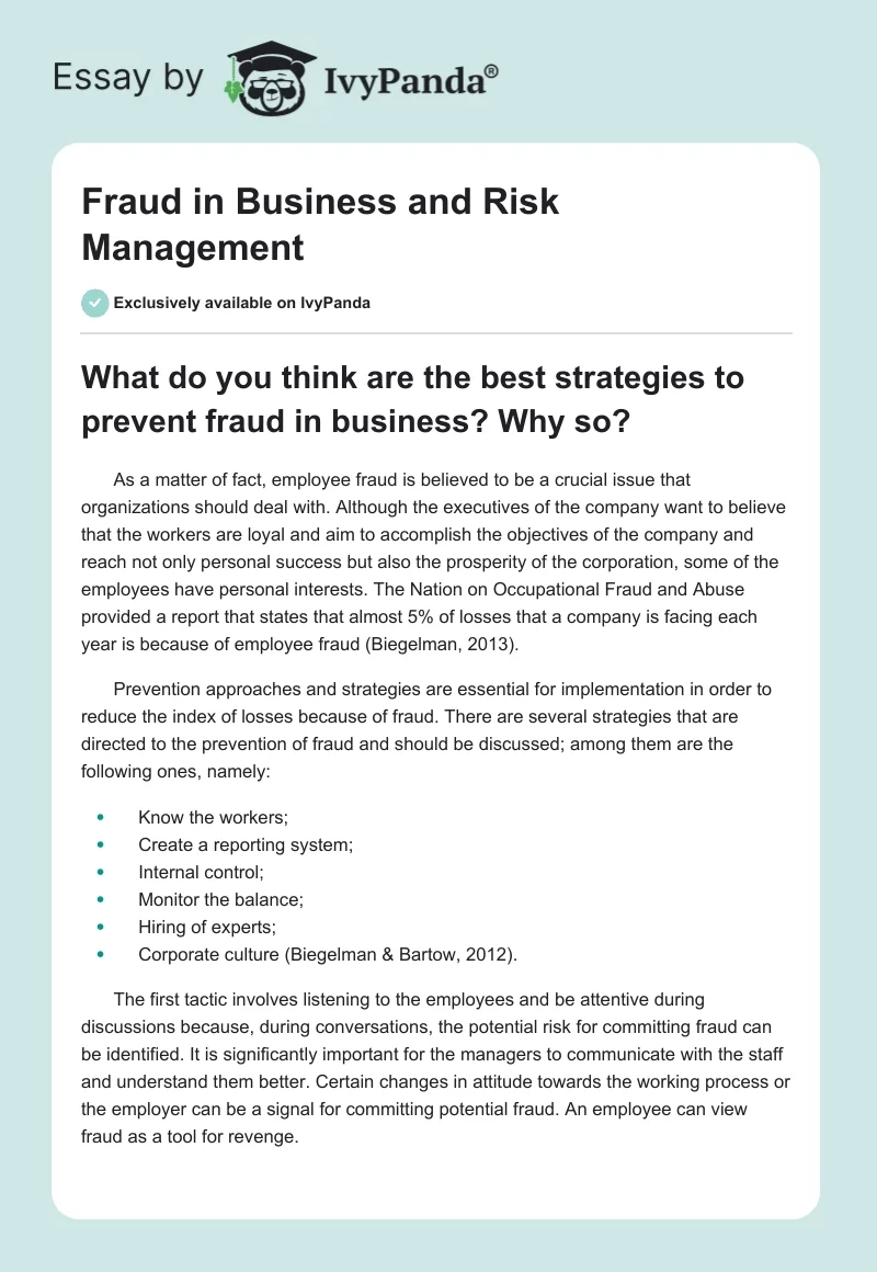 Fraud in Business and Risk Management. Page 1