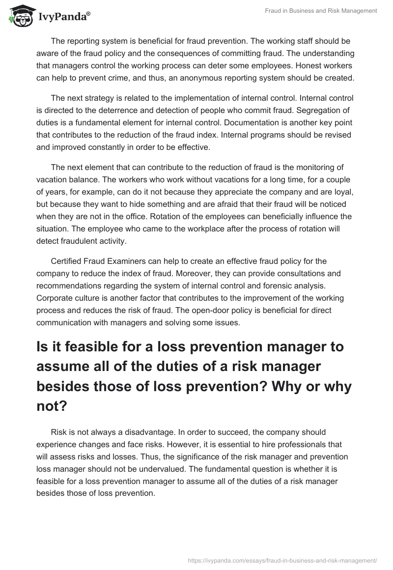 Fraud in Business and Risk Management. Page 2