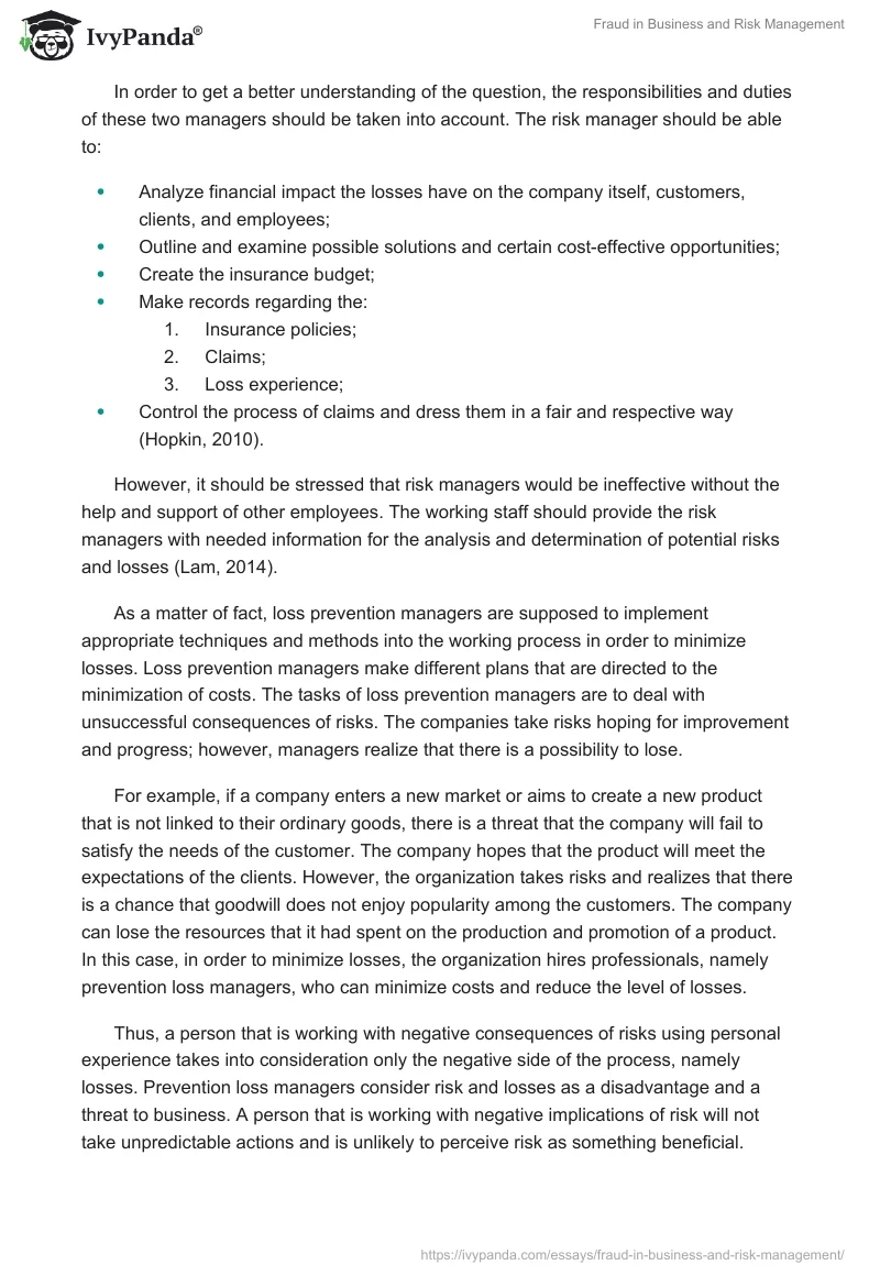 Fraud in Business and Risk Management. Page 3