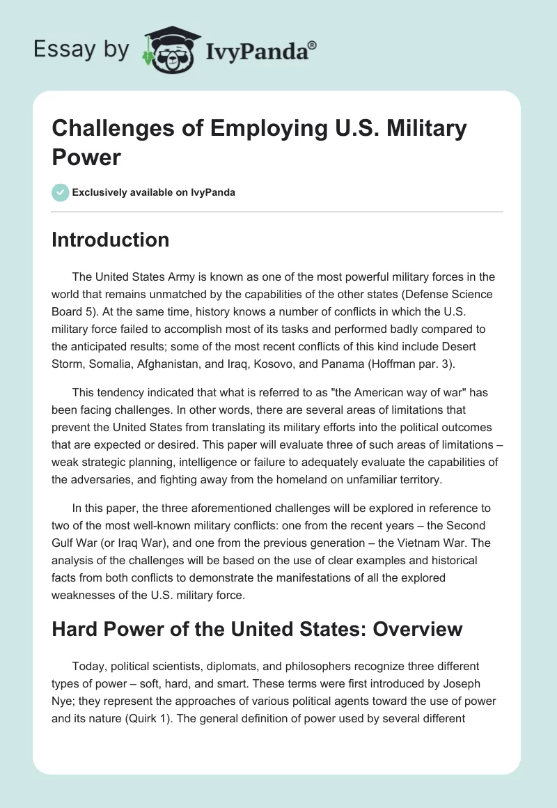 Challenges of Employing U.S. Military Power. Page 1