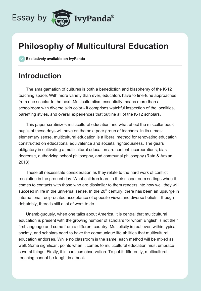 Philosophy of Multicultural Education. Page 1