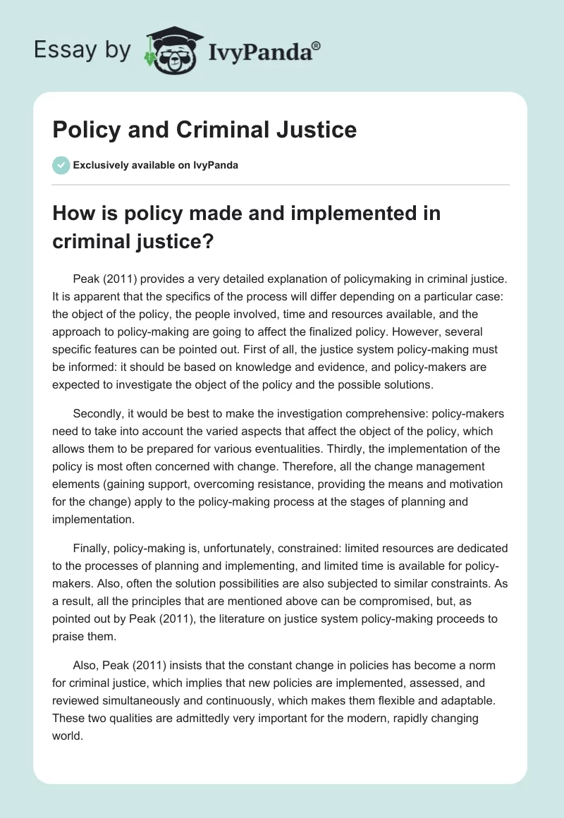 Policy and Criminal Justice. Page 1
