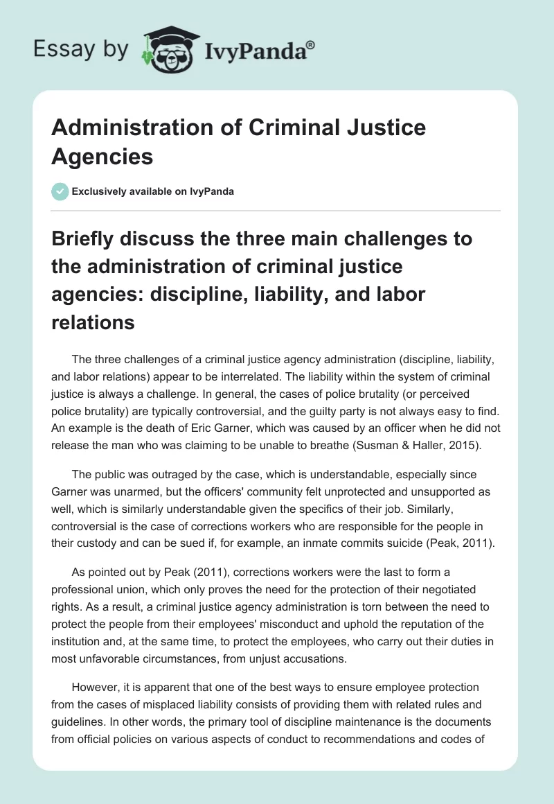 Administration of Criminal Justice Agencies. Page 1