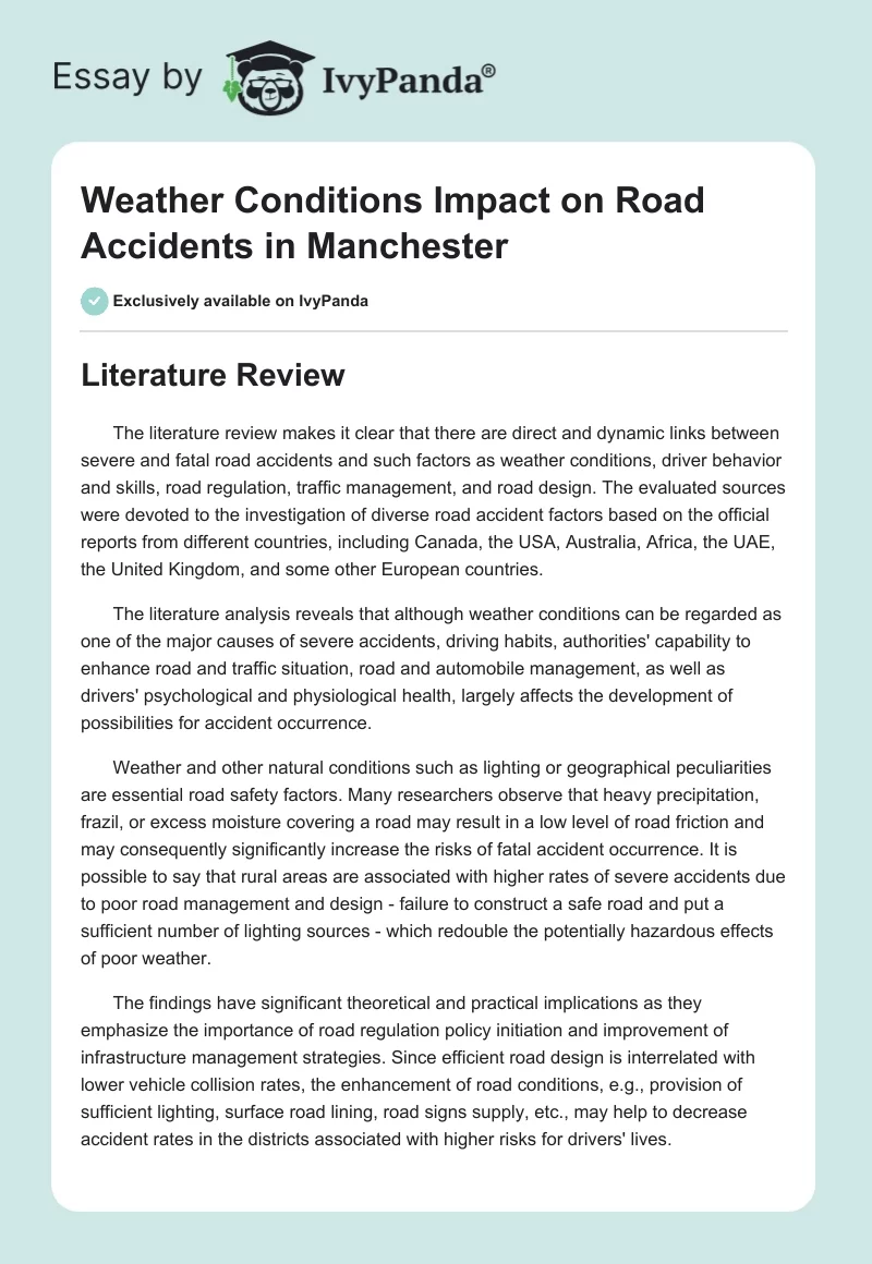 Weather Conditions Impact on Road Accidents in Manchester. Page 1
