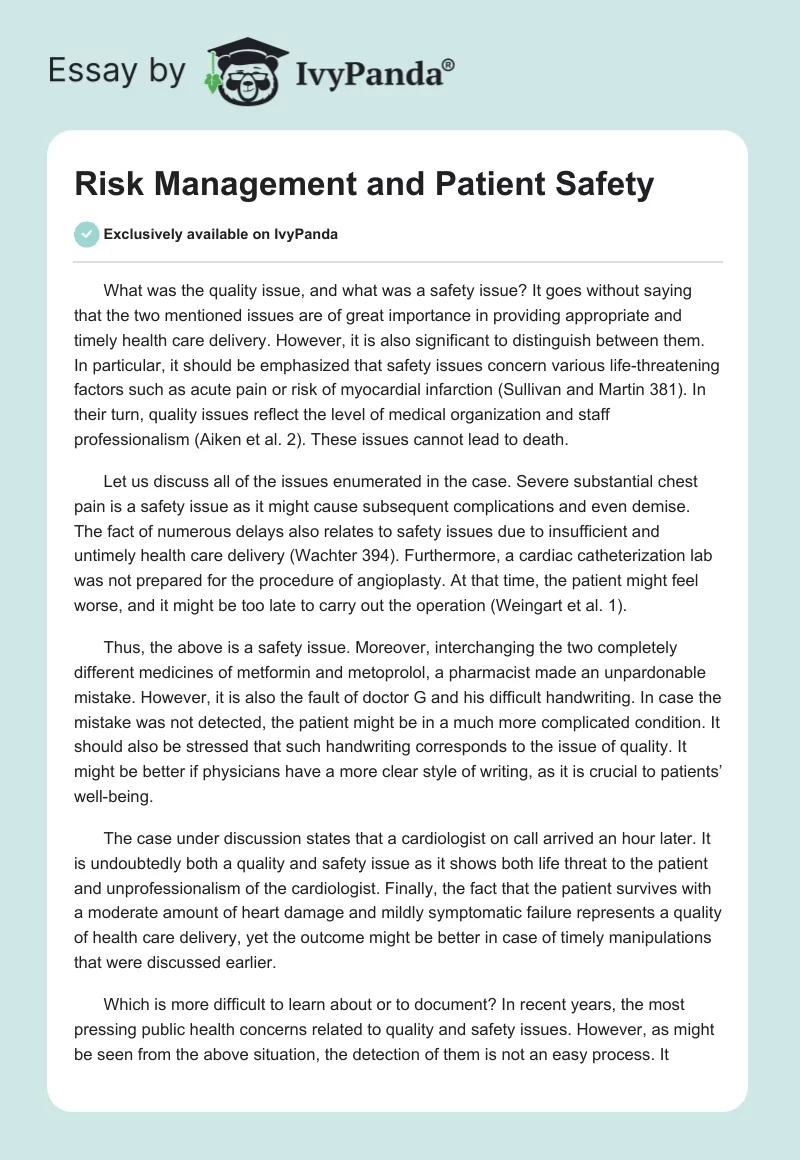 Risk Management and Patient Safety. Page 1