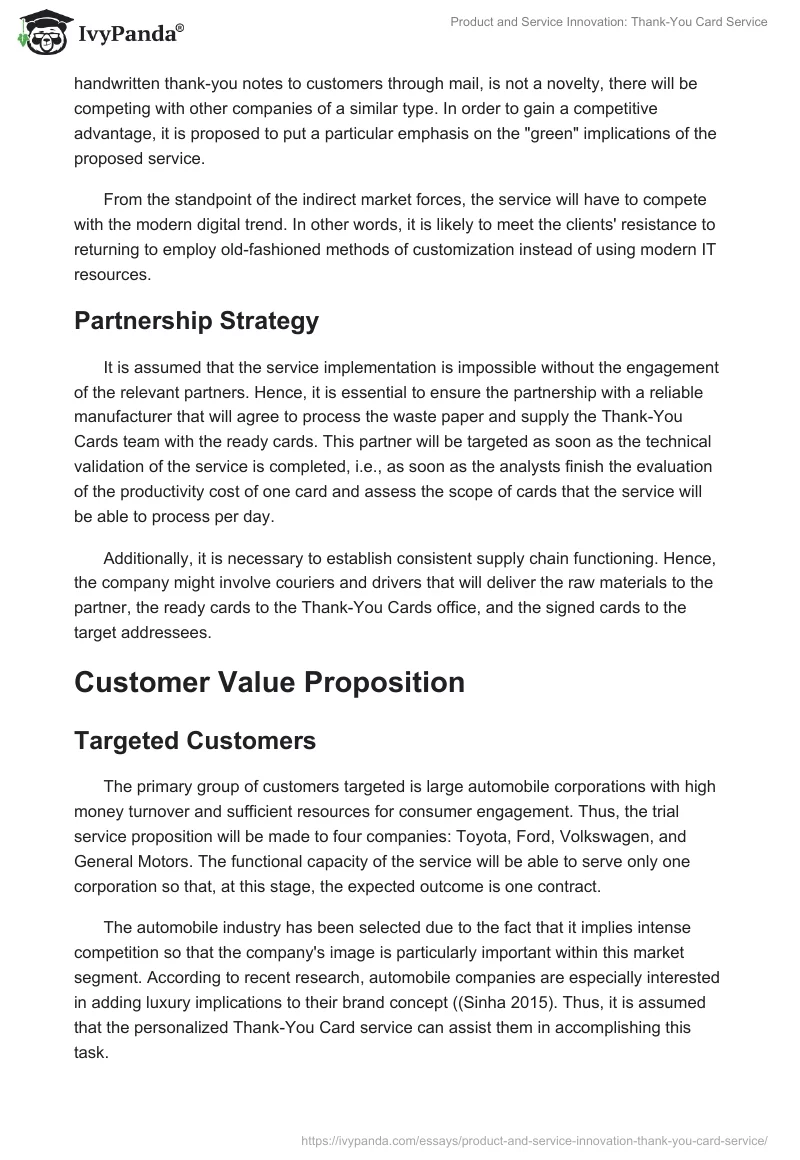 Product and Service Innovation: Thank-You Card Service. Page 4