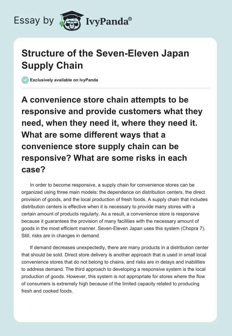 Structure of the Seven-Eleven Japan Supply Chain. Page 1